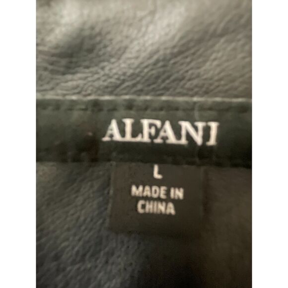 Alfani Black Faux Leather Jacket Women’s L Zip Front Velvet Trim Moto Style - Picture 3 of 13